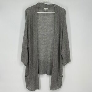 Chicos Gray Open Front Duster Cardigan Sweater Knit Linen Blend Size XL